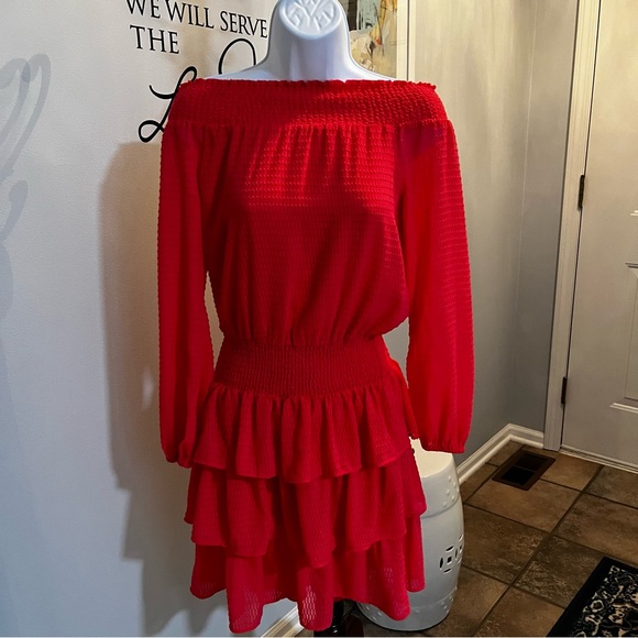 Michael Kors Dresses & Skirts - 🔥Michael K Off the shoulder Ruffled Bottom Dress.Color:Coral Size:XXS